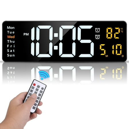 16 Digital Wall Clock Large LCD Display Desk Alarm Clock with Remote Control, Brightness Adjustable,Temperature Date Display