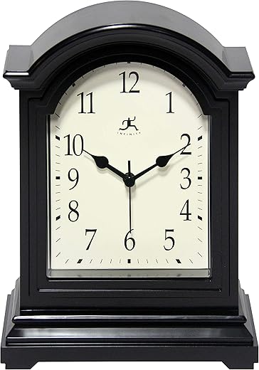 Infinity Instruments Miniature Grandfather Clock for Mantle, Vintage Tabletop Clock with Antique Design, 9"x6", Black