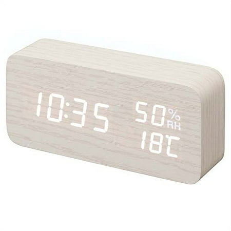 Iris Ohyama Alarm Clock, LED Brightness Adjustment, Temperature and Humidity Display, Power Saving Mode, Wood Grain Design, Digital Table Clock, Multi-Function Type, ICW-01WH-W, White