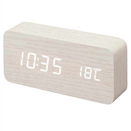 Iris Ohyama Alarm Clock LED Temperature/Date Display Power Saving Mode Wood Grain Design Simple Digital Table Clock ICW-01W-W White