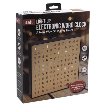 Itek Light-up Electronic Word Clock - A New Way of Telling Time (Brown)