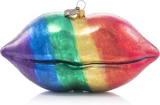 Jay Strongwater Rainbow Lips Glass Ornament, Spread The Love