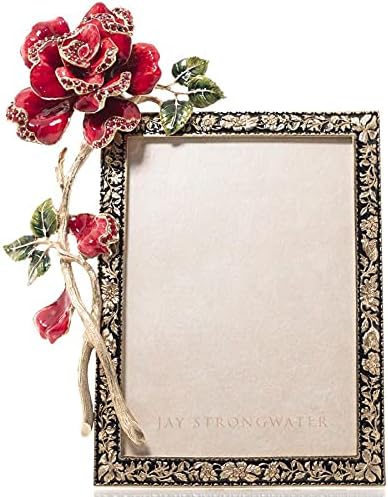 Jay Strongwater Rylee Night Bloom Rose Frame, Ruby-Red and Gold, 5 x 7