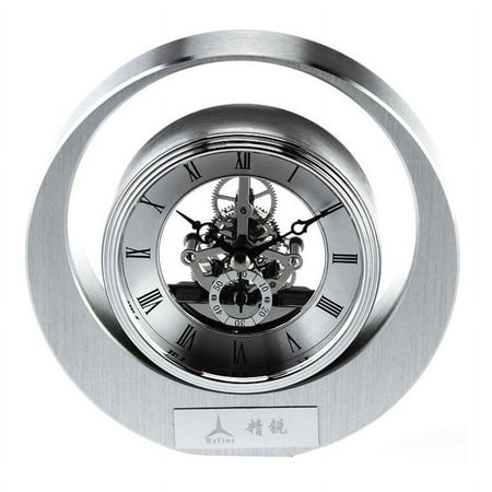 Jiallo Rock and Roll Skeleton Stainless Steel Mantel Clock in Silver