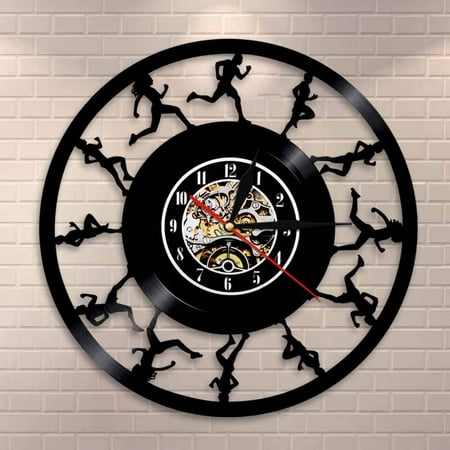 Joggers Runners Wall Art Wall Clock Running Track and Field Sports Vinyl Record Wall Clock Cross Country Runners Retro Clock