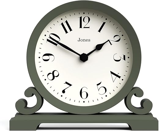 JONES CLOCKS® Saloon Mantel Clock - Traditional/Classic Design - Bedroom Clock - Living Room Clock - Office Clock - Mantel Clock - Desk Clock - Shelf Clock - Small Clock (Moss Green)