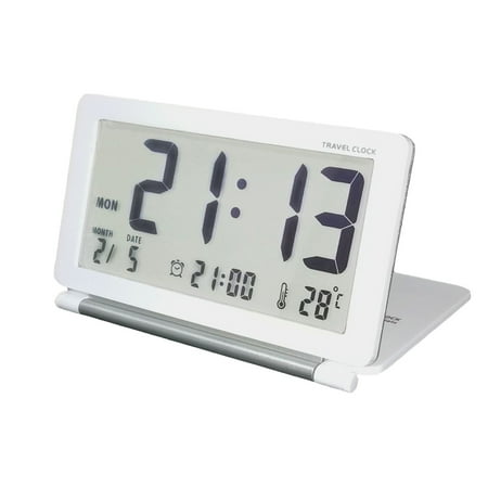 JPLZi Travel Clock Large Number Display Alarm Clock With Temperature Battery Powered Small Desk Clock Black