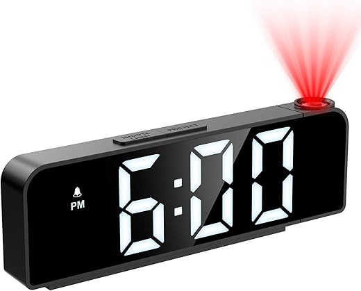 JXTZ Projection Alarm Clock, Alarm Clocks with Projection on Ceiling with 7.9 Large Display, LED Digital Clock with 4 Level Brightness, Snooze, Night Mode, Temperature, Clock for Bedroom Living Room