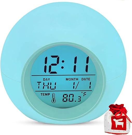 Kids Alarm Clock, Digital Alarm Clocks with Snooze, 7 Color Night Light, Alarm Clock for Kids, Wake Up Digital Clock for Room Decor (Round)