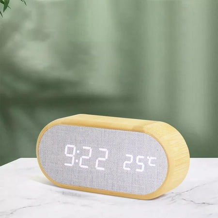 Kokovifyves Digital Alarm Clock Round Wooden Desk Clocks with 4 Alarms Sound Control50-100% Dimmer Led Electronic Clock for Bedroom Table Bedside Decor