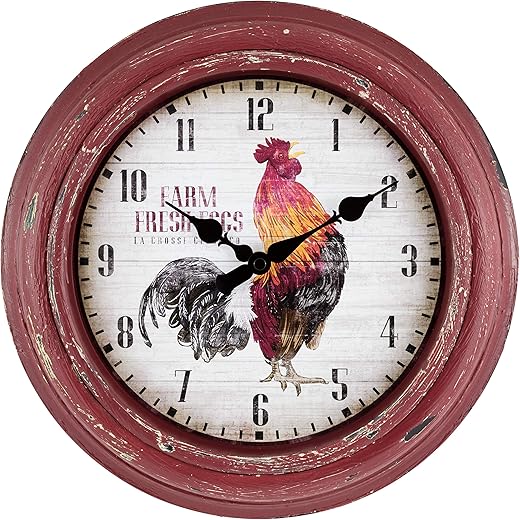 La Crosse Technology 404-3630 12 Inch Distressed Red Rooster Quartz Wall Clock