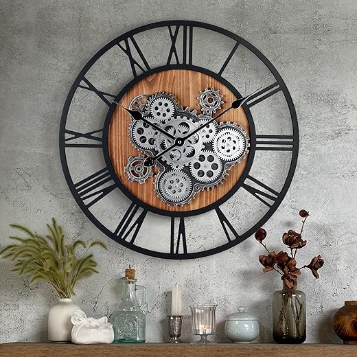 Lafocuse 23 Inch Gear Clock with Moving Gears,Large Wall Clocks for Living Room Decor,Farmhouse Steampunk Real Moving Gears Wall Clocks Battery Operated for Office Home Decor