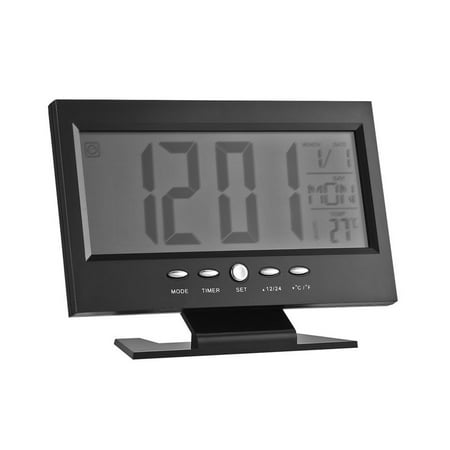 landege World Time Creative Large Screen Modern Digital Alarm Clock LCD LED Backlight Snooze Large Digit Desk (Black)