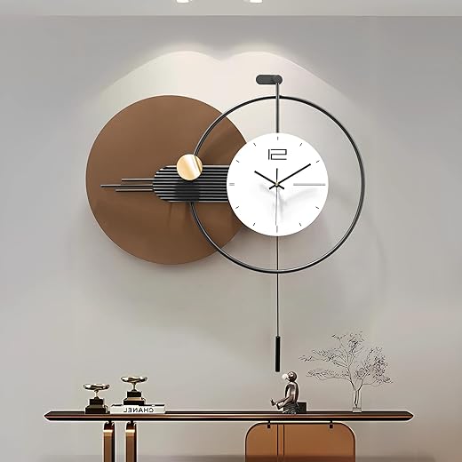 Large Modern Wall Clock for Living Room,Decorative Silent Battery Operated Wall Clock with Pendulum Metal Wall Art for Kitchen/Bedroom/Entryway/Office Decor