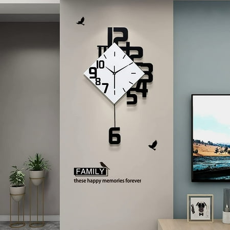 Large Wall Clocks for Living Room Decor Silent Pendulum Battery Operated Non-Ticking for Bedroom Kitchen Office Home 26 Decorative Clock Square White Wood Wall Decor for School Indoor