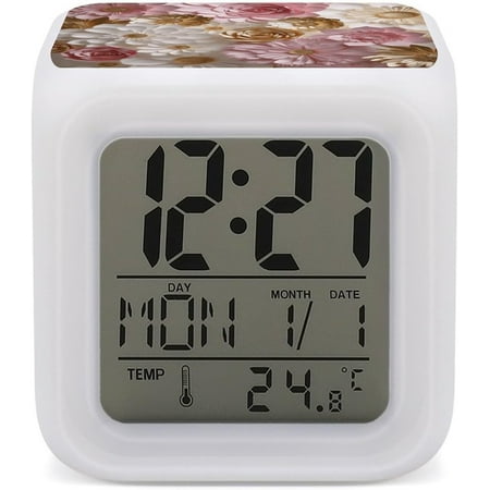 Led Alarm Clock, White Gold Flowers Print Multicolor Alarm Clock Geometric Alarm Clock Bedroom Alarm Clock Silent Alarm Clock