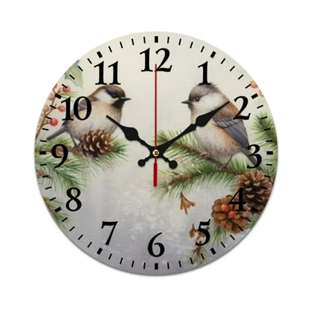 Leisuo Birds, Branches, Pine Cones PVC Wall Clock | Stylish and Eco-Friendly Decor | Multiple Sizes | Silent Sweep Movement | High Quality 25cm/9.84in