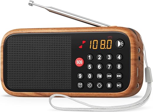 LEOTEC FM Radio with Bluetooth,Digital Radio,Portable Vintage Wood Table Alarm Clock Radios with Best Reception,Type-C Charging/SOS/AUX/USB,Great for Indoor,Outdoor