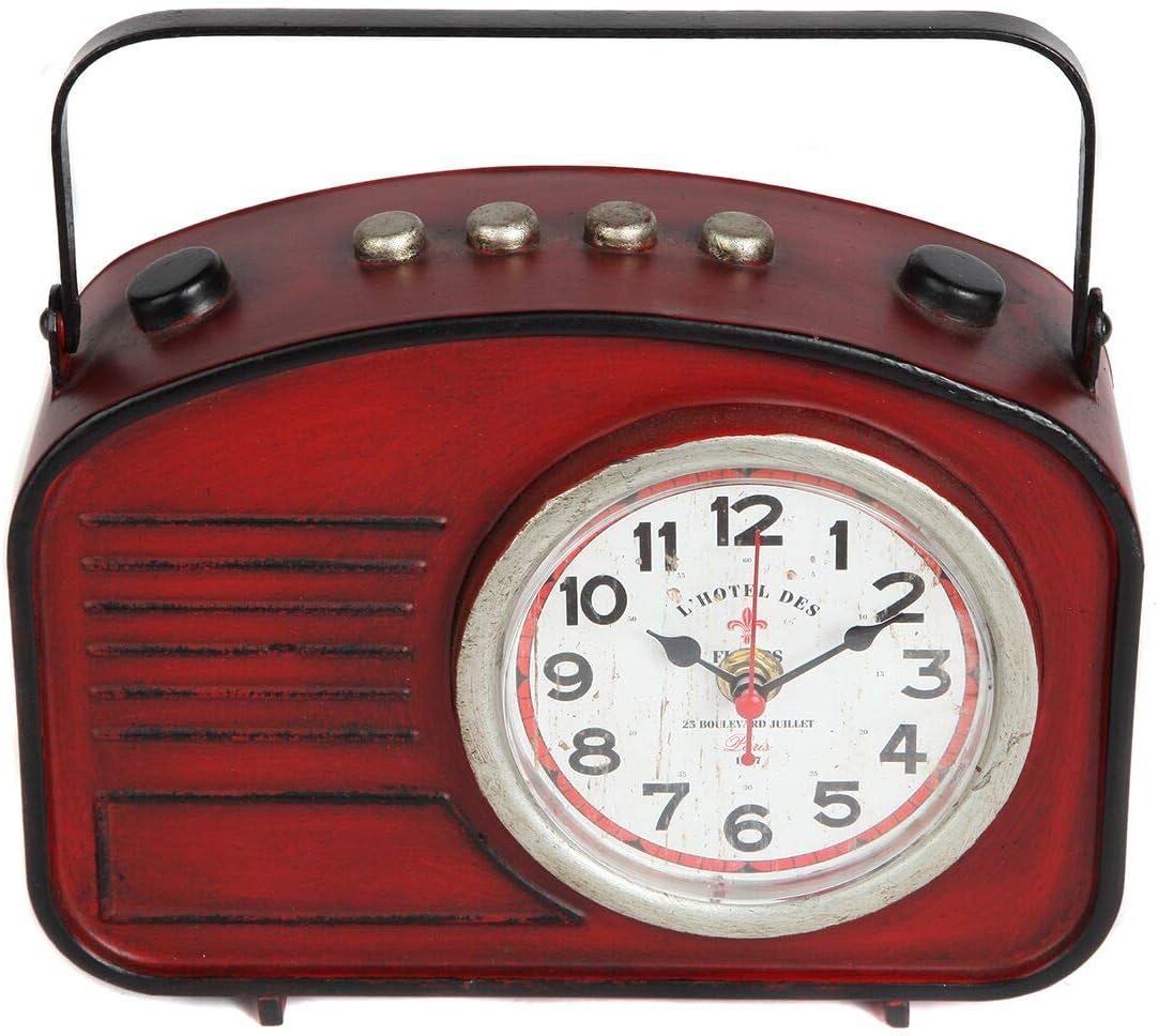 Lily's Home Vintage Inspired Radio Style Mantle Clock, Battery Powered with Quartz Movement, Fits with Antique Décor Theme