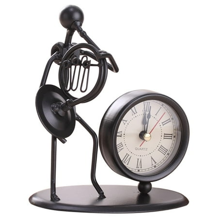 Lindung Clues Ornament Creative Stainless Steel Small Desk Clock Retro Personality Clock Birthday Table Alarm Clock With Musical Instruments Gadgets Eyeball Ornament