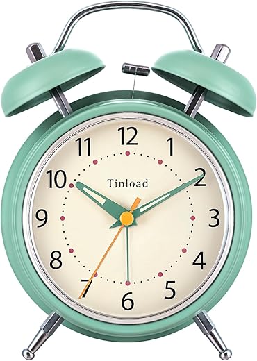 Loud Alarm Clock for Heavy Sleepers Adults, Metal 4 Inches Twin Bell Battery Operated Alarm Clocks for Bedrooms Decoration(Green)