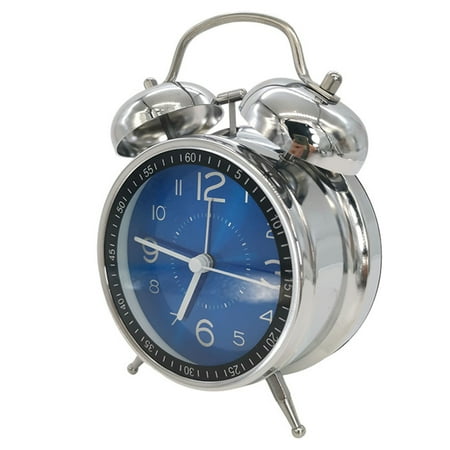 Loud Alarm Clock Mechanical Double Bells Metal Alarm Clock Night Lights Decor, Blue