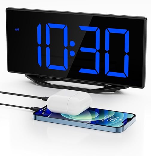 Loud Digital Alarm Clock for Bedroom,Bedside Dual Alarm Clock for Heavy Sleepers Adult Teen with USB Charger,Desk Clock with 8.7Large LED Display,Battery Backup,7-Level Brightness&Volume,Snooze,DST