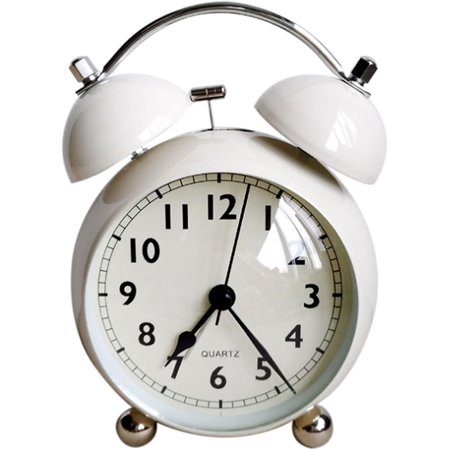 Loud Twin Bell Alarm Clock With Backlight For Bedroom Non Ticking Battery Desk Clock (Creamy White)