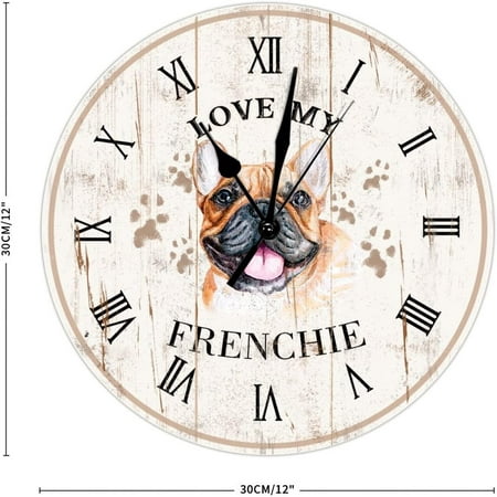 Love My Frenchie Wall Clock Country Tuscan Style 12Inch Round Wall Clock Fr