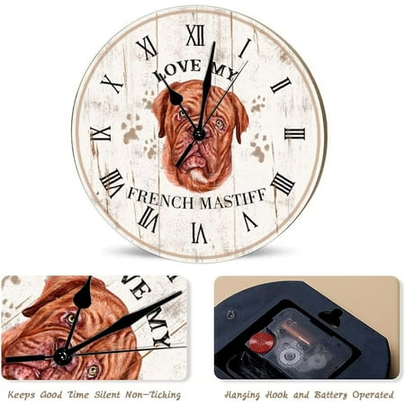 Love My French Mastiff Wooden Wall Clock Country Tuscan Style 12Inch Round