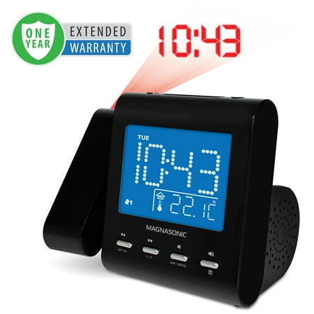 Magnasonic Projection Alarm Clock with AM/FM Radio, Battery Backup, Auto Time Set, Dual Alarm & 3.5mm Audio Input (EAAC601)