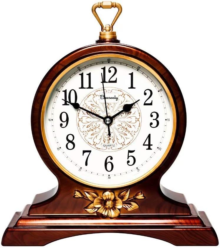 Mantel Clock, 12-Inch Mantel Clock, Silent Movement, Non-Ticking, for Living Room and Kitchen Decoration (Brown)