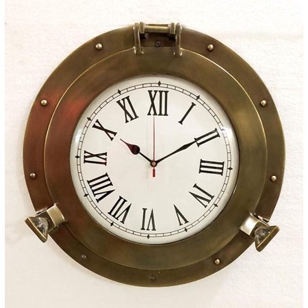 Marine Nautical Store Vintage Navigation Marine Brass Ship Porthole Clock 15'' Ship Window Wall Clock (15 Inches (Diameter))