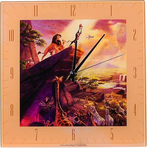 Mark Feldstein & Associates Lion King Disney Kinkade Sunrise Orange 11 inch Glass Square Wall Clock