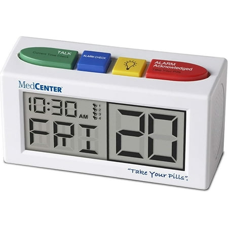 Medication Pill Reminder Clock, Talking Alarm Clock for Dementia, Hearing, Visually impaired Seniors-Digital Clock Ex Large White (with Adapter)