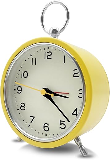 Metal Alarm Clock, 4" Big Shelf Colorful Clock for Kids, Simple Large Analog Clock for Desktop, Silent Non Ticking Clock with Night Light, Small Table Alarm Clocks for Bedroom Nightstand (Yellow)