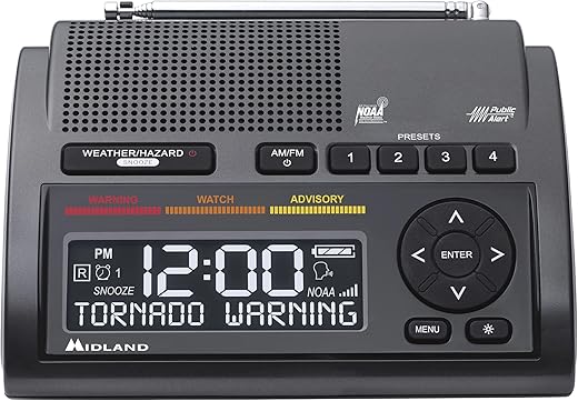 Midland - WR400 Weather Radio Deluxe - NOAA Emergency Alert Scanner – Home Use with Battery Backup - Local County Programming Over 80 Emergency Voice Flashing Alerts – Alarm Clock AM/FM Radio