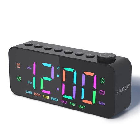 MINKUROW Digital Alarm Clock for Bedroom with FM Radio,8-Color Font Dimmer,USB A,C 2 Charging Ports,Timer,Dual Alarm,Large Number Bedside Alarm Clock,for Adults Kids Teens Heavy Sleepers