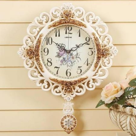 Modern Delicate Carved Round Pendulum Wall Clock