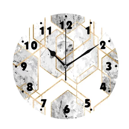 Modern Gold Faux Geometric Marble Round Wall Clocks Large Home r Living Room Metallic Hexagon Clock Watch 14inch