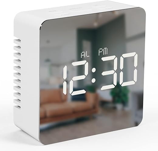 mooas LED Digital Mirror Clock 2 Types, Alarm/Snooze, Temperature, LED Mirror Clock (Square)