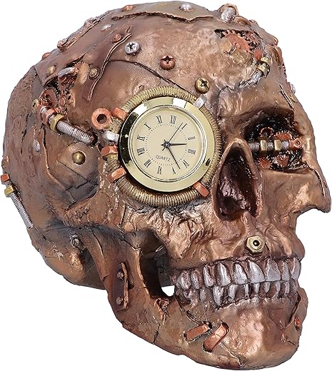 Nemesis Now Steampunk Scrapped Skull Figurine, Bronze Resin, Gothic Skeleton Clock with Mechanical Design, 19cm