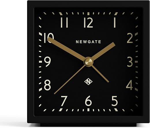 NEWGATE® ‘Equinox’ Contemporary Cube Alarm Clock in Black Soft Touch Silicone Finish, and Silent Sweep Movement with Digital beep Alarm Sound. Ideal for Bedside, desks and mantels. (Black Dial)