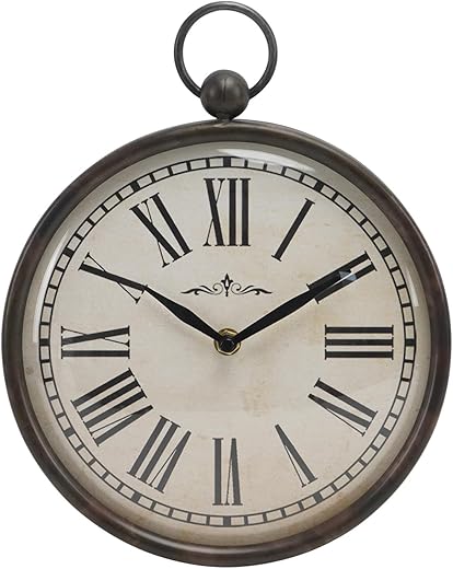 NIKKY HOME Small Retro Black Wall Clock 8.6 Inch, Battery Operated Vintage Metal Round Silent Analog Clock for Bathroom Kitchen Living Room Bedroom Office