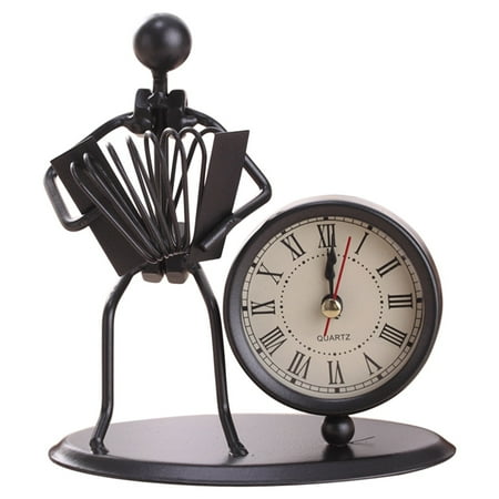 NQWZTIU Resin Statue Creative Iron Stainless Steel Small Desk Clock Iron Retro Personality Clock Gift Birthday Gift Iron Table Alarm Clock With Musical Instruments Gadgets Decoration Craft