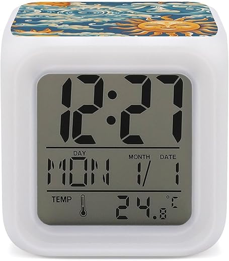 Ocean Sunrise Faces Color Changing LED Digital Alarm Clock Bedside Clock for Home Office