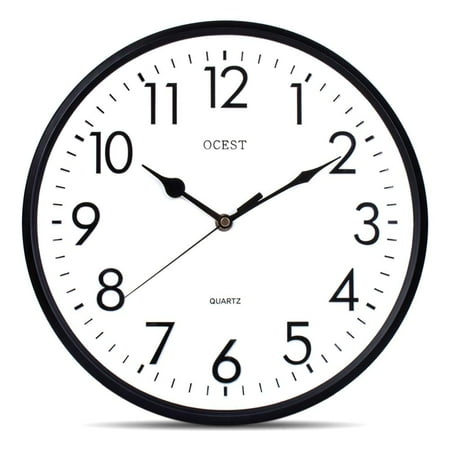 OCEST 12 Outdoor Indoor Wall Clock Quartz with 3D Numeral for Classroom School Office Kitchen Living Room Decor-Black and White Classic Design