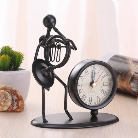 Office Desk Accessories Creative Iron Stainless Steel Small Desk Clock Iron Retro Personality Clock Gift Birthday Gift Iron Table Alarm Clock With Musical Instruments Gadgets Decoration Craft