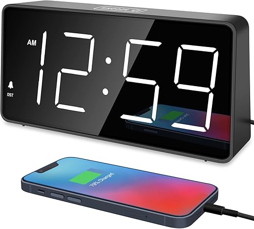 Peakeep Digital Alarm Clock for Bedroom Bedside, Loud Alarm Clock for Heavy Sleepers, Large Big LED Numbers for Seniors, Battery Backup Plug in Electric Clock with USB Charger (White)