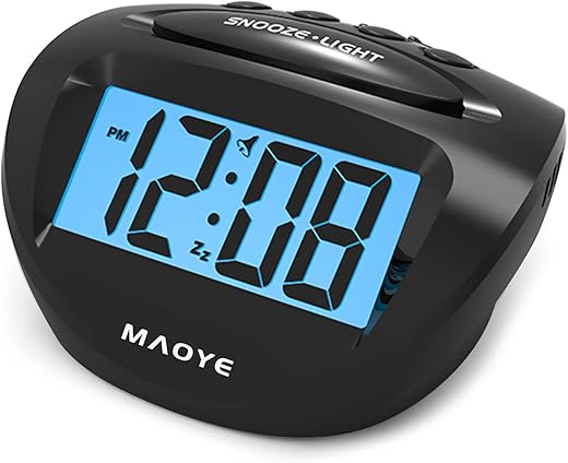 Portable Digital Alarm Clock Blue Backlight Ascending Alarm Volume Simple Basic Clock Bigger LCD Digits Display Snooze 2XAAA Battery Powered Travel Alarm Clock (Modern)